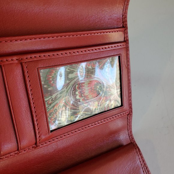 Dooney & Bourke Red Smooth Leather Trifold Clutch Checkbook Wallet 2 pc Set - Picture 4 of 11